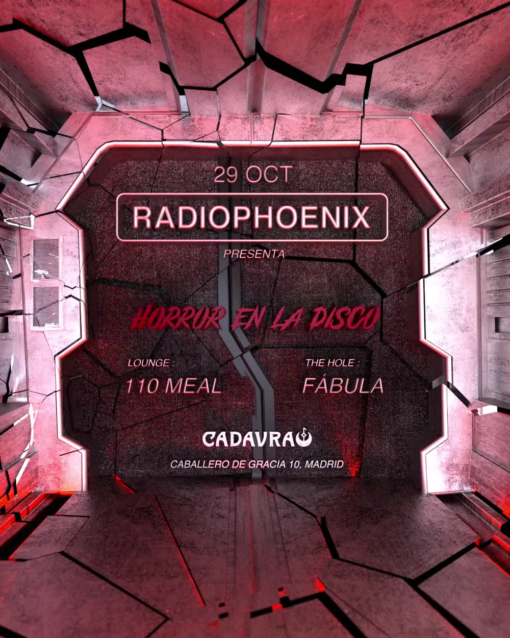 Animated club flyer with type over a moving organic red texture