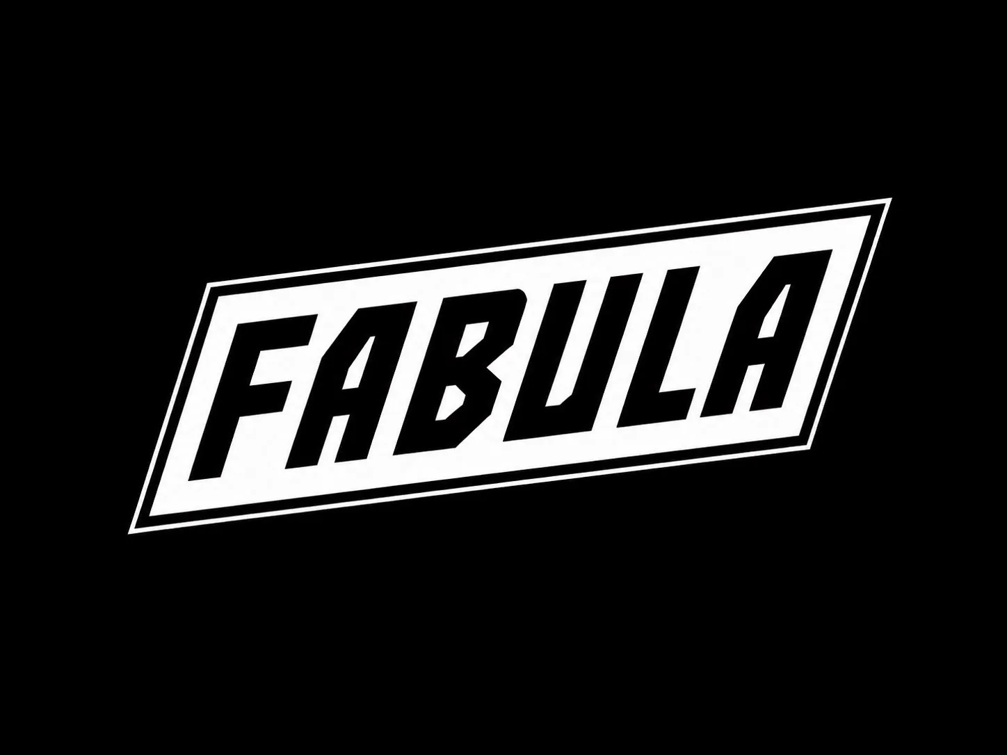Fabula logotype in white on black, one of a set of hand-drawn logos