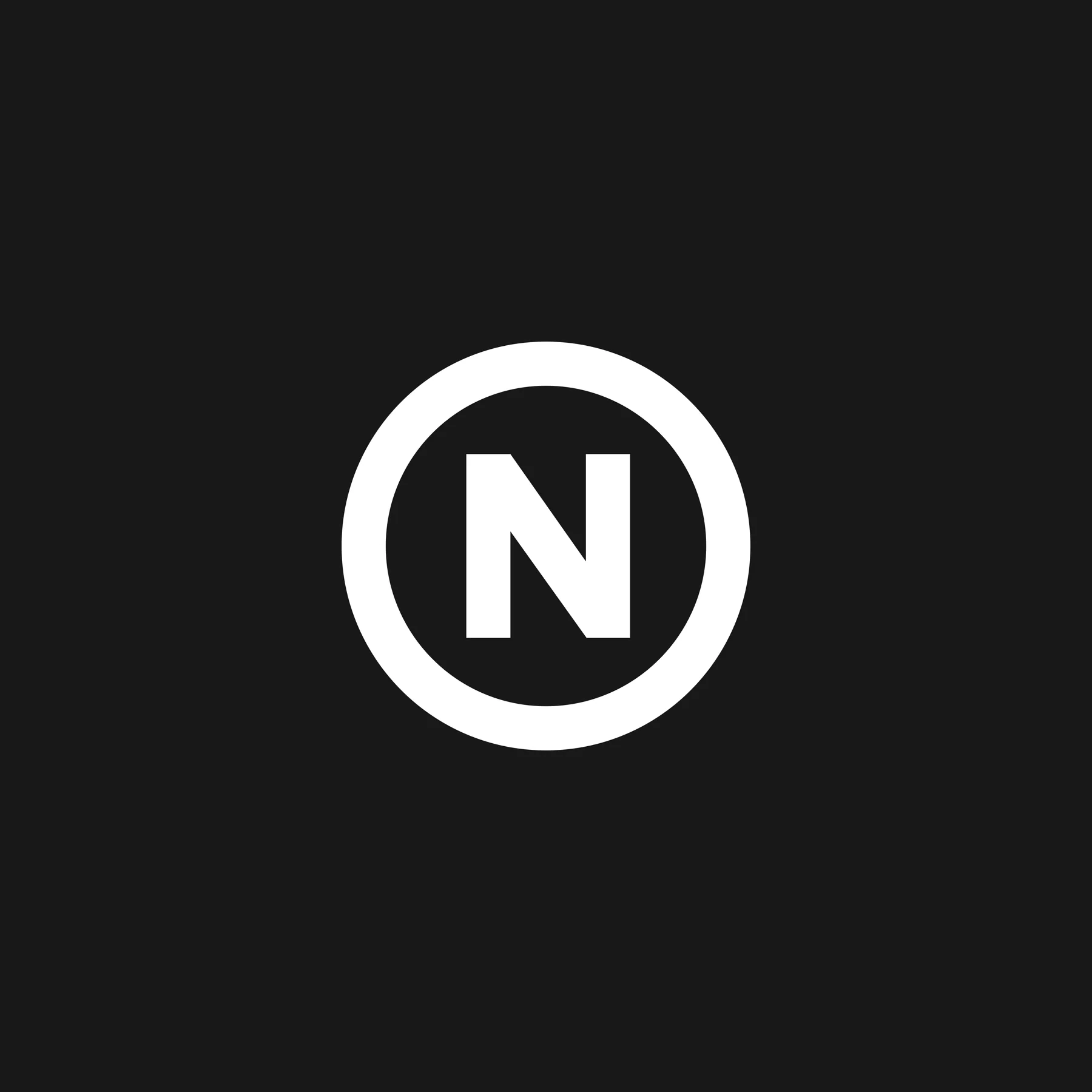 The Natur monogram: an N inside a circle, in white on black