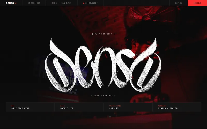 The Denso presskit: the hand-drawn DENSO logotype over a red photo
